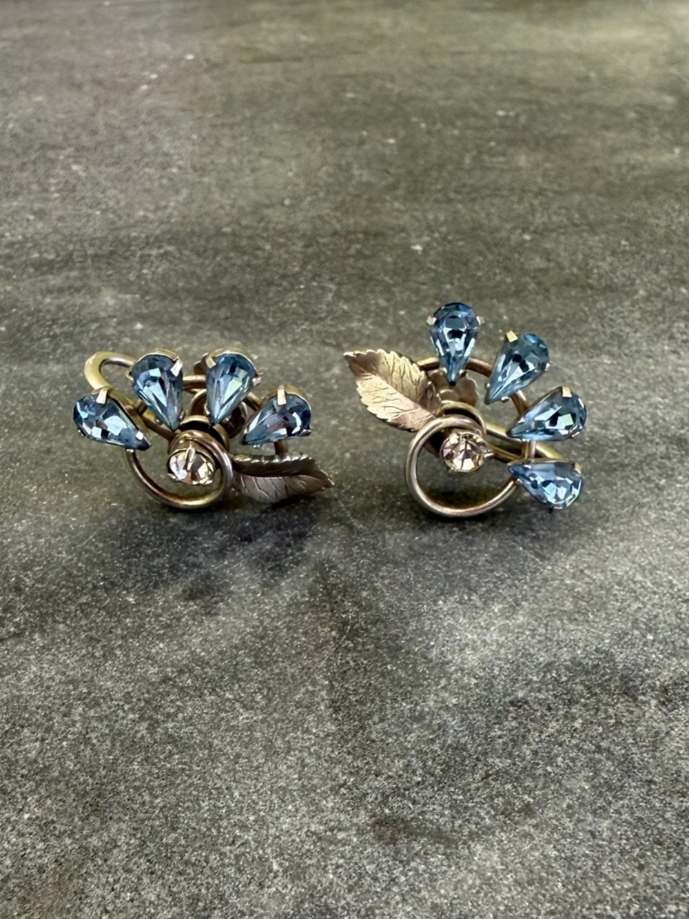 Vintage Bright Blue Teardrop Crystal Silver Earrings - Picture 11 of 11